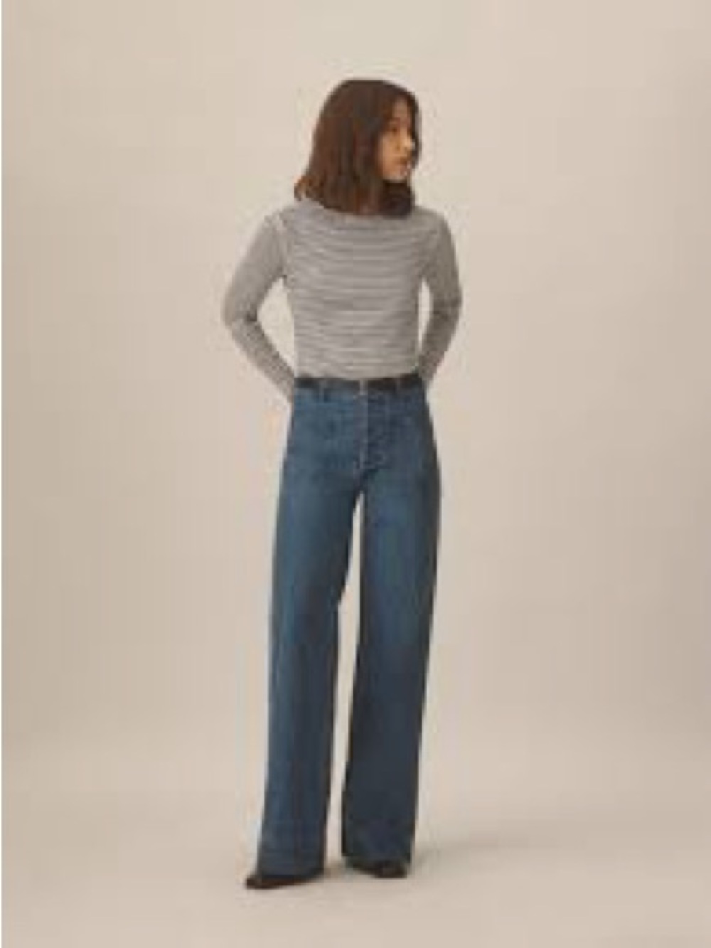 Buck Mason Wide Leg High-Rise Jeans in Medium Blue